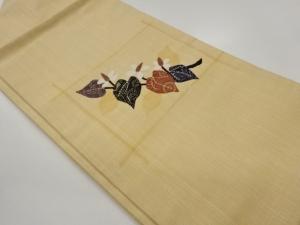 手織り紬パッチワーク刺し子花葉模様名古屋帯